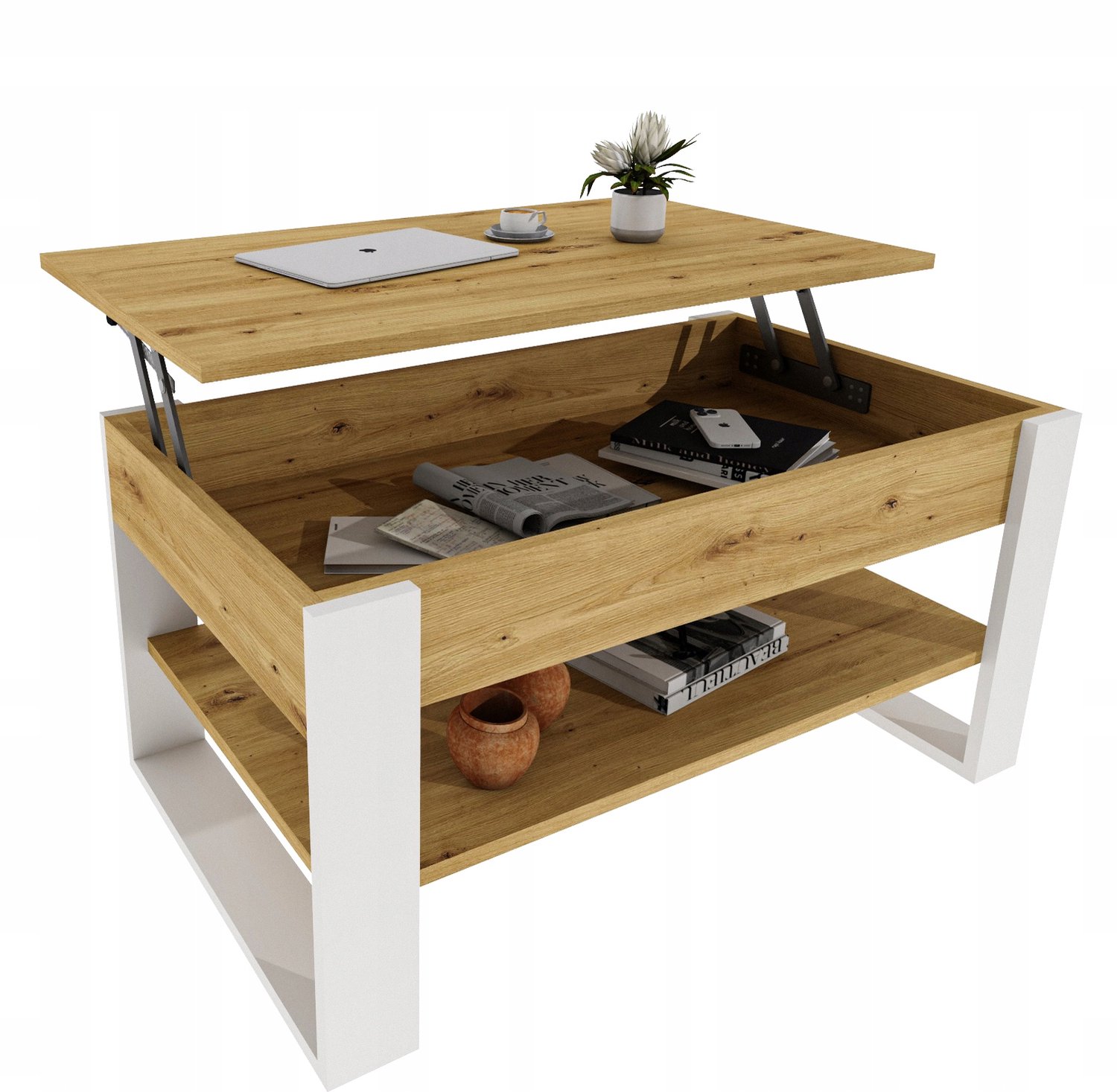 Mobelkap Salontafel met liftblad - Artisan eikenlook en wit