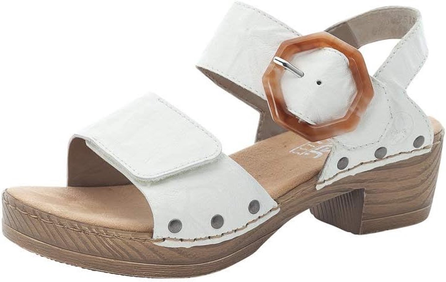 Rieker Dames Sandalen V6851 Comfortabele Leren Slippers Wit