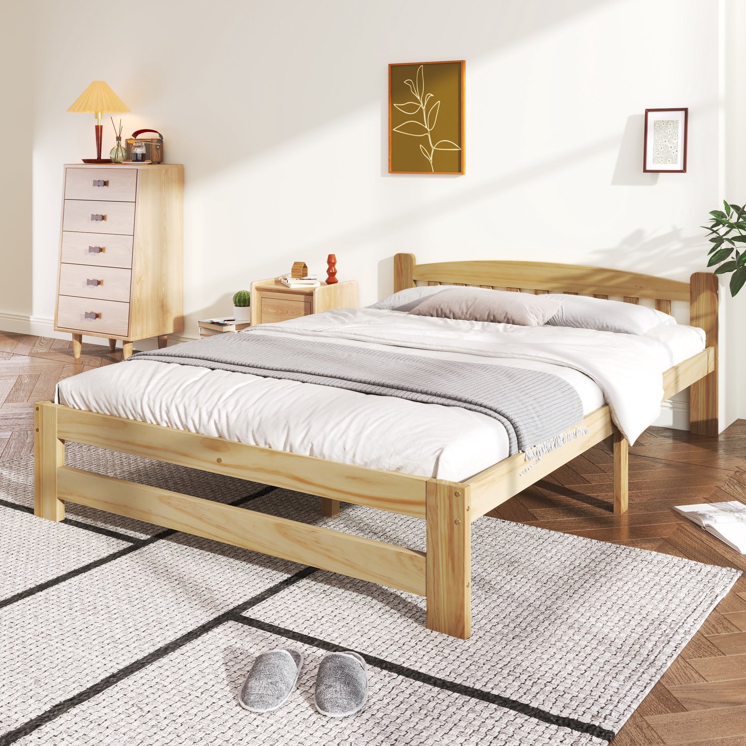 CHICFURN Houten Tweepersoonsbed 140 x 200 cm - Lattenbodem - Naturel