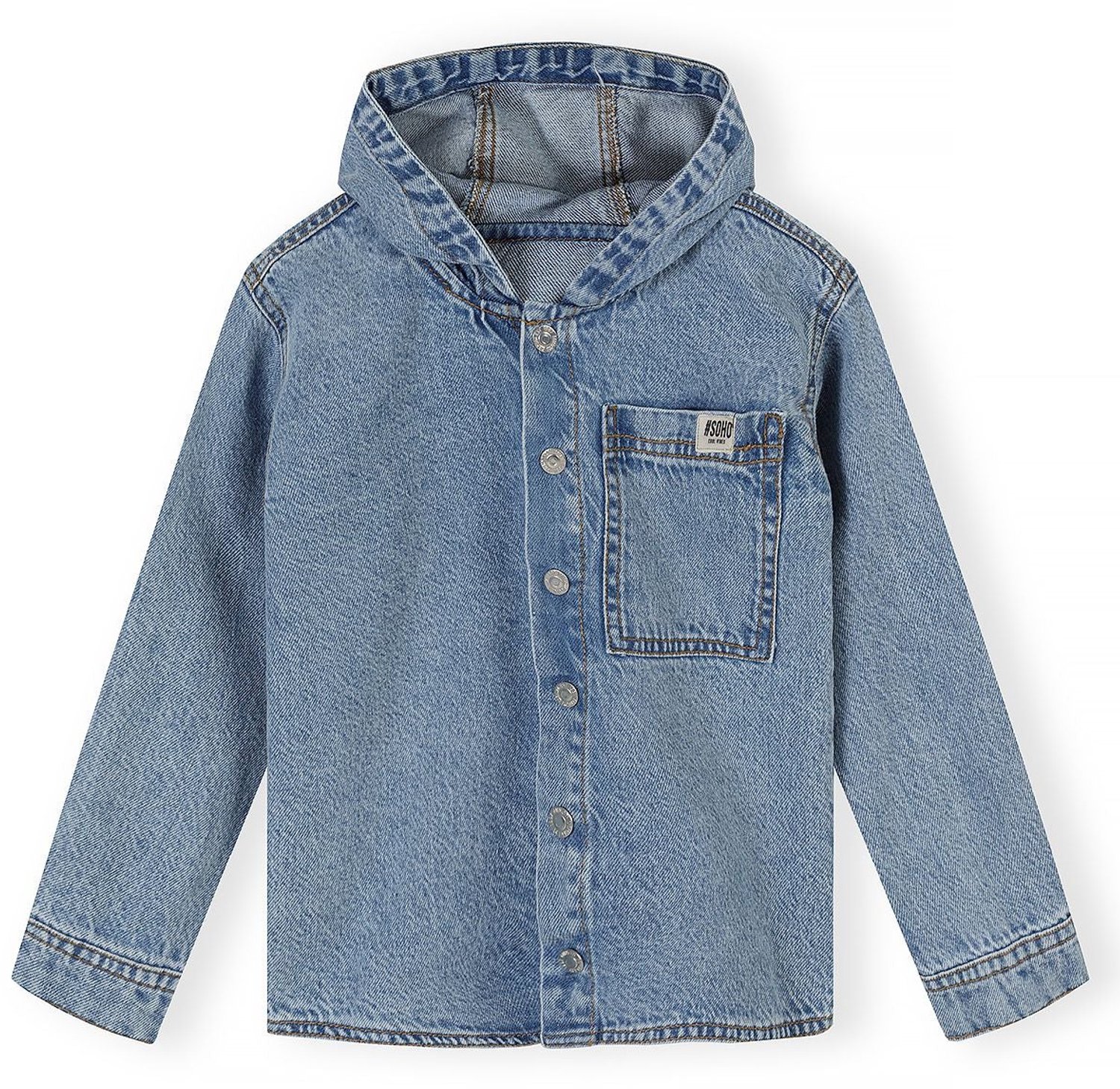 Minoti spijkerblouse jongens – vaste capuchon – drukknopen – lichtblauw
