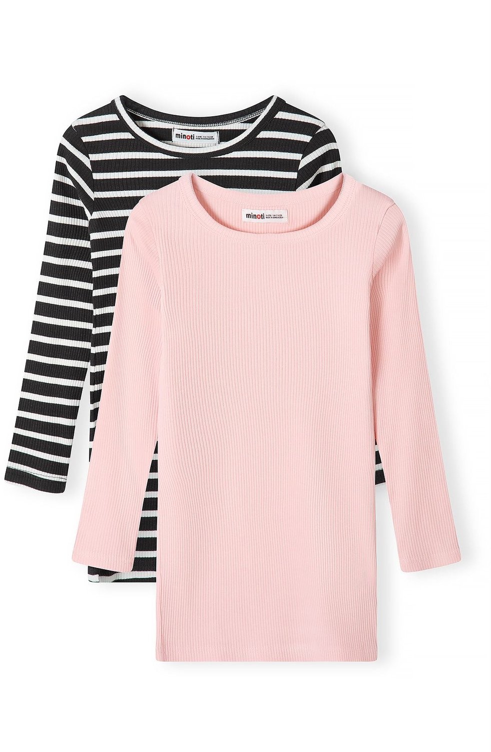 Minoti meisjes jurk lange mouw – geribd – 2-pack – roze en gestreept
