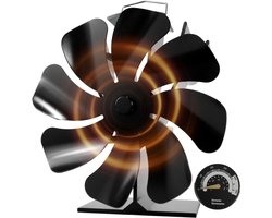 Stroomloze Kachelventilator - Zwart - 8 Vleugels - Warmte-aangedreven Ventilator voor Houtkachel en Open Haard