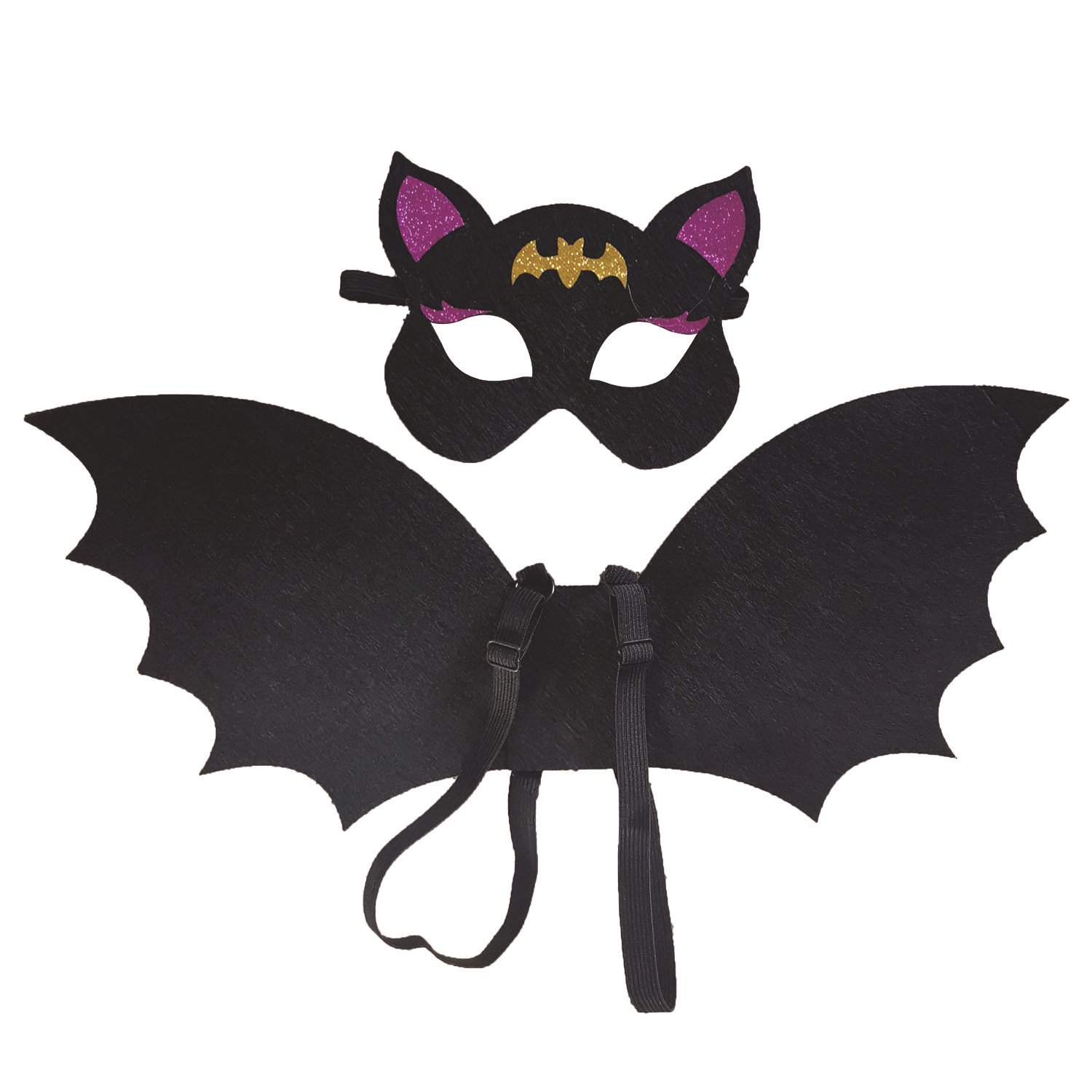 Daity Halloween-vleermuiskostuum voor kinderen (unisex) – Inclusief zwarte vleugels en masker – Verstelbare vleugelbandjes, haaraccessoire in gothic-stijl, outfit met vleermuisthema (geschikt voor peuters van 0–5 jaar)