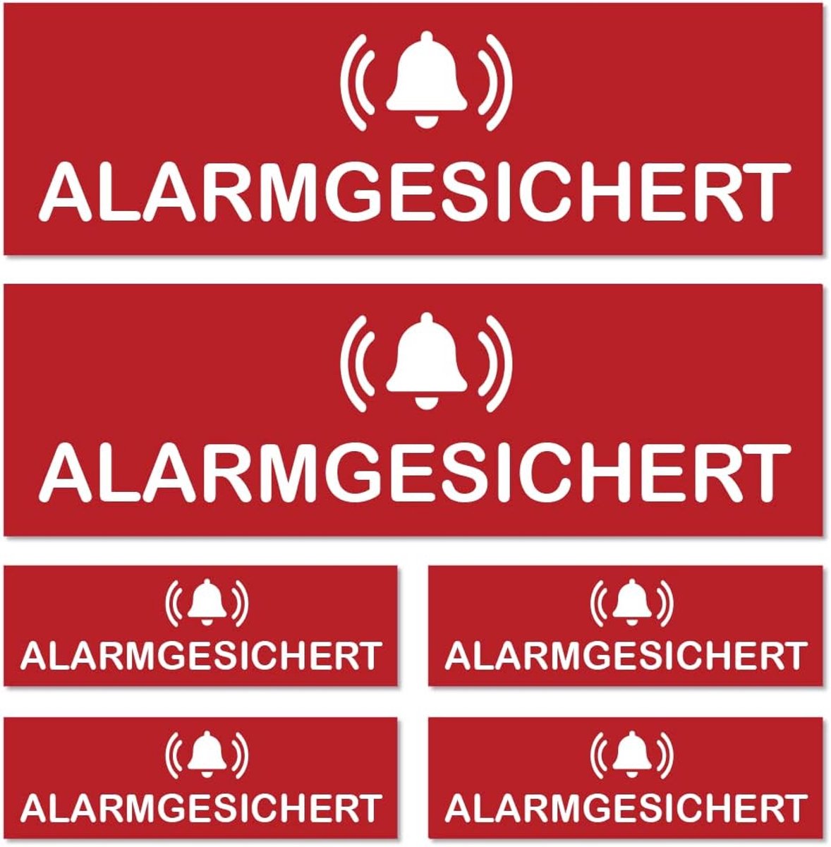Stickers: alarmbeveiligd, 6 stuks (2 grote en 4 kleine)