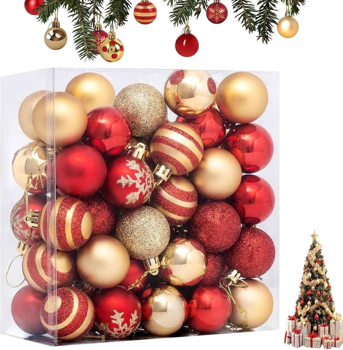 Kerstballen, 50 stuks, kunststof kerstballen, kerstdecoratie, 4 cm, kerstballen, ornamenten met hanger, onbreekbaar, voor kerstdecoratie