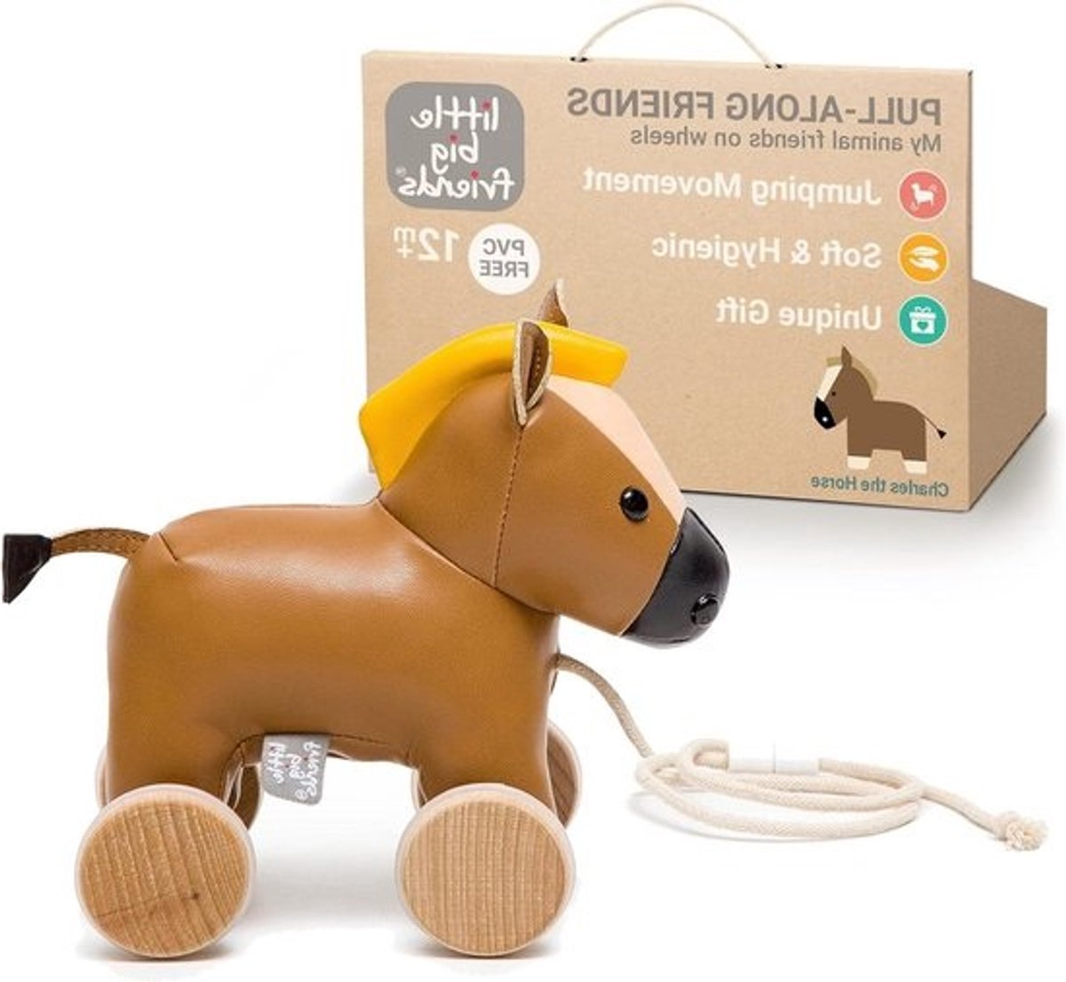 Voortrek Vriendje - Trekspeelgoed Baby - Motorische Ontwikkeling - Verstelbaar Koord - Small - Charles the Horse