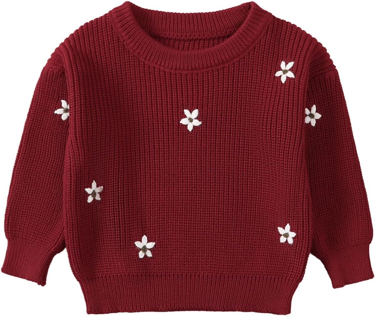 trui voor kleine kinderen, baby, meisjes, lange mouwen, bloemenborduurwerk, gebreide trui, sweatshirt, warm, herfst, winter, gebreid, outwear, 1-5 jaar