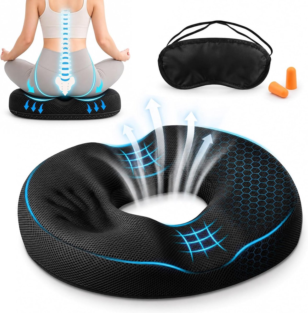 Zitkussen ergonomische zitring met verkoelende overtrek