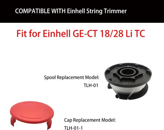Spoelen & Caps Voor Einhell, 1.6mm x 4.9m Onkruid Eater Lijnen voor Einhell string trimmer GE-CT 18/28 Li en GE-CT 18/28 Li TC (12 Spoelen + 2 Caps) — afbeelding 2