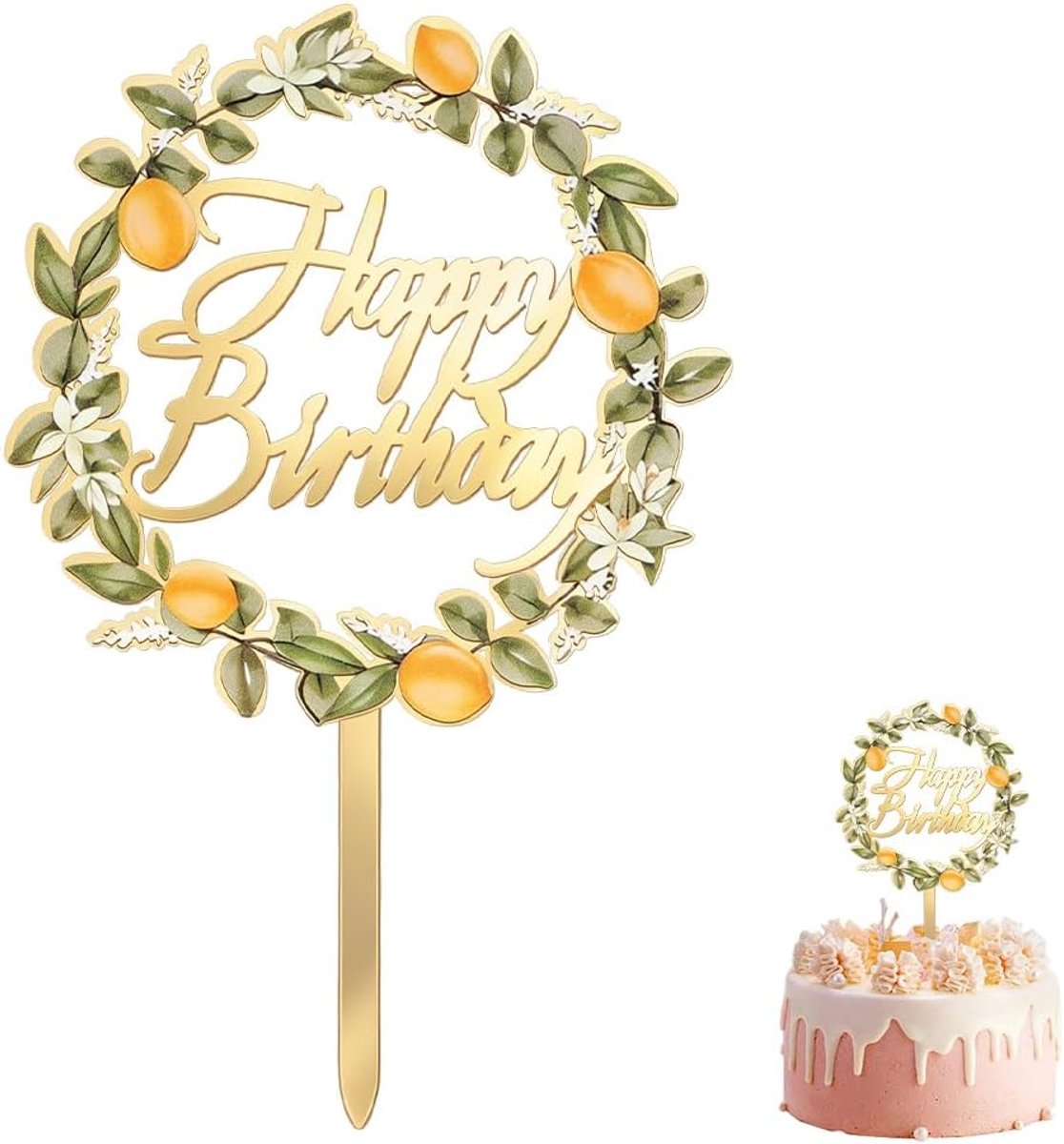 taartdecoratie voor verjaardag, cupcake-decoratie van acryl, taarttopper, verjaardagsdecoratie voor vrouwen en mannen, voor taart, roségoud