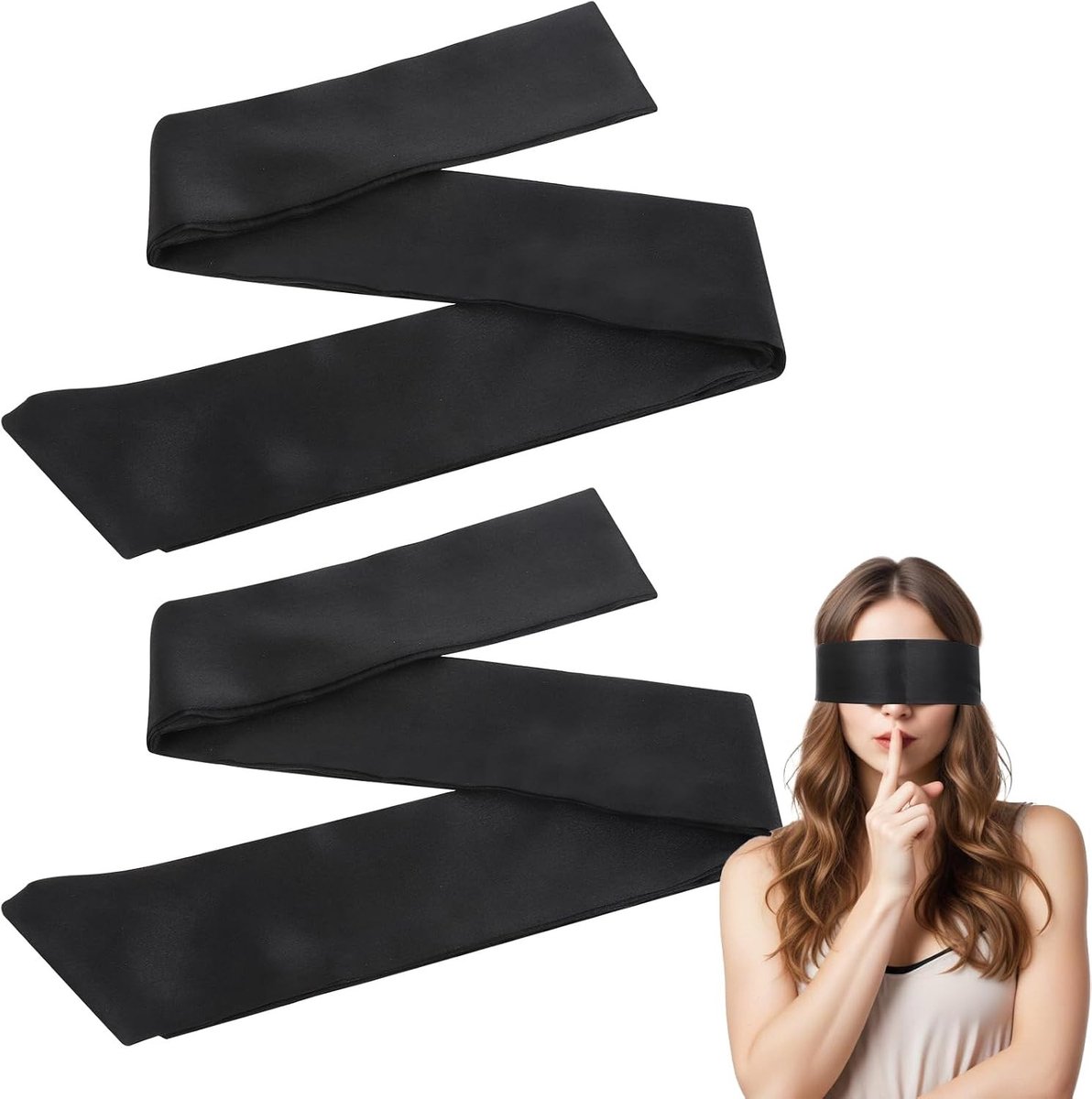 2 stuks verstelbare satijnen blinddoeken, 150 x 7 cm, ideaal voor slaap, bondage en ontspanning voor koppels en volwassenen