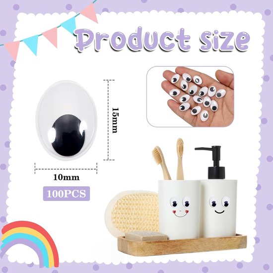 Ogen zelfklevend groot ovaal 15 mm zwart wit kunststof ogen voor scrapbooking handwerk accessoires — afbeelding 2