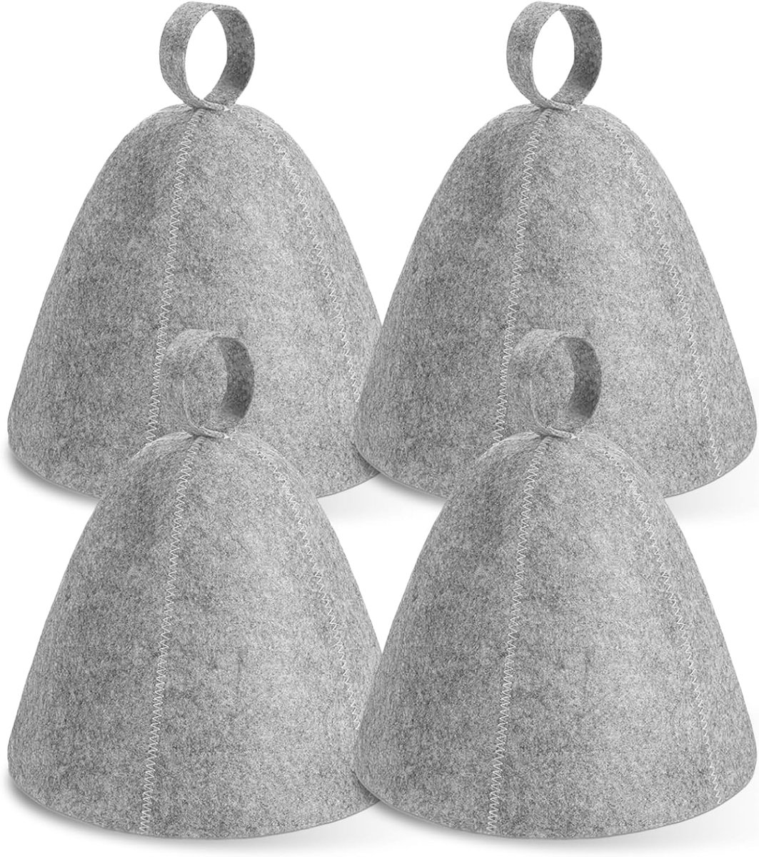 4 stuks saunahoed, vilt, saunahoed met haken, saunahoed, saunahoed, vilten hoed, sauna-accessoires, ademende vilten kap, saunakap, douchemuts, badmuts, douchemuts voor dames en heren