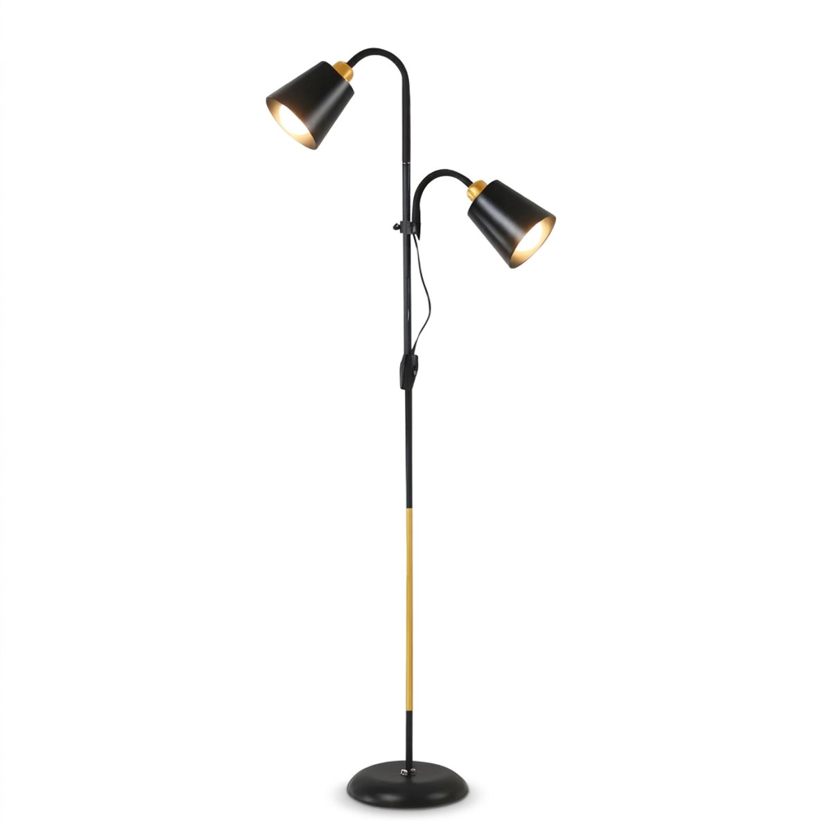 Staande Vloerlamp - Stalamp met 2 Verstelbare Lampenkappen - Staande Lamp voor Woonkamer en Slaapkamer - Verstelbare Hoogte 154-190 cm