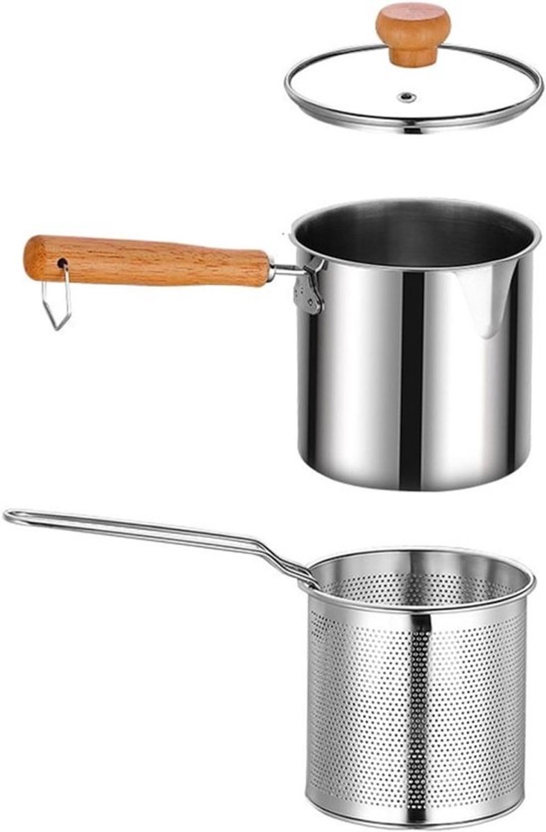 Roestvrijstalen Friteuse - Mini Frituurpan - Thuis Frituren - Veilig Niet-Spat Ontwerp - 28 x 16 x 11 cm - Zilver
