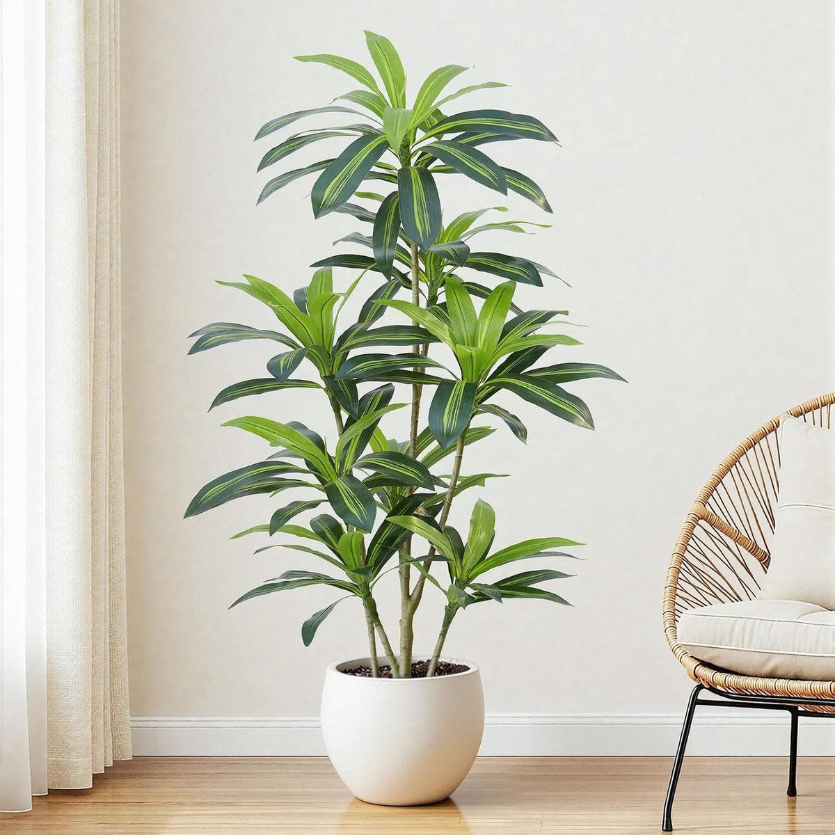 150cm Kunstmatige Boom kunstplant Dracaena Grote kunstplanten met zwarte plantenbak Kunstplanten voor binnen Kunstplant voor binnen Slaapkamer Kantoor Huis Gangdecoratie (1 stuk)