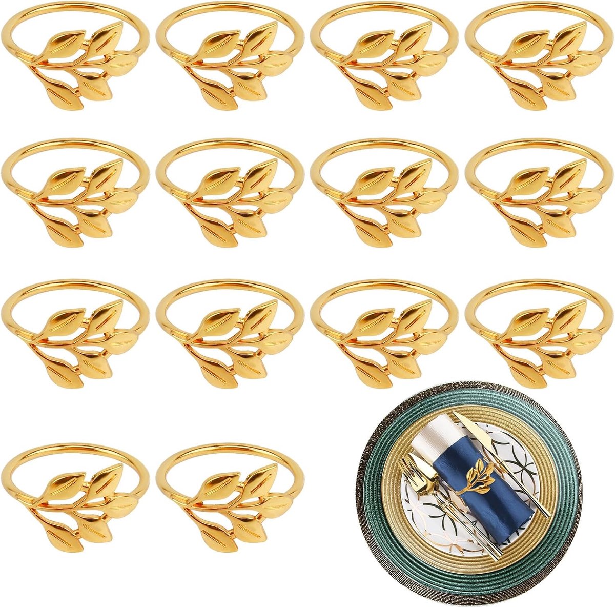 Servetringen, goudkleurig, elegant, rond, metaal, servethouder, servetgespen, napkin-ringen voor feestelijke tafeldecoratie voor bruiloften, verjaardagen en