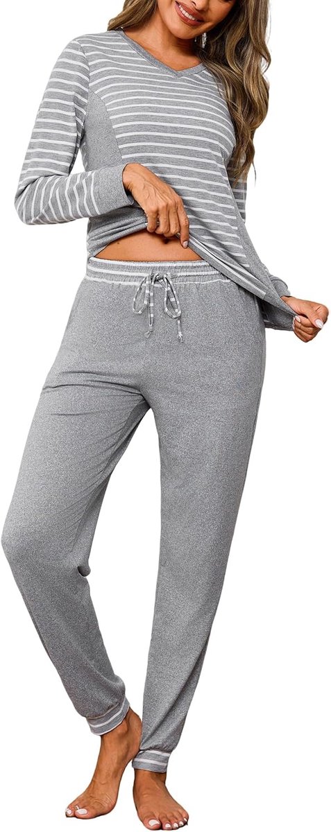 winterpyjama 2 stuks lange lichte V-hals pyjama nachtkleding lange mouwen huispyjama casual zacht en comfortabel S-XXL
