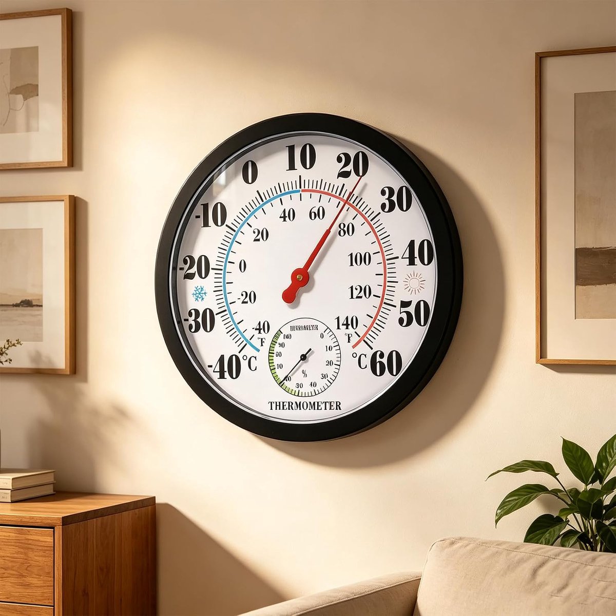 Buiten, thermometer & hygrometer voor binnen en buiten (25 cm / 10 inch): weerbestendige wandthermometer met luchtvochtigheidsmeter, geen batterij nodig, voor huis, tuin & kas