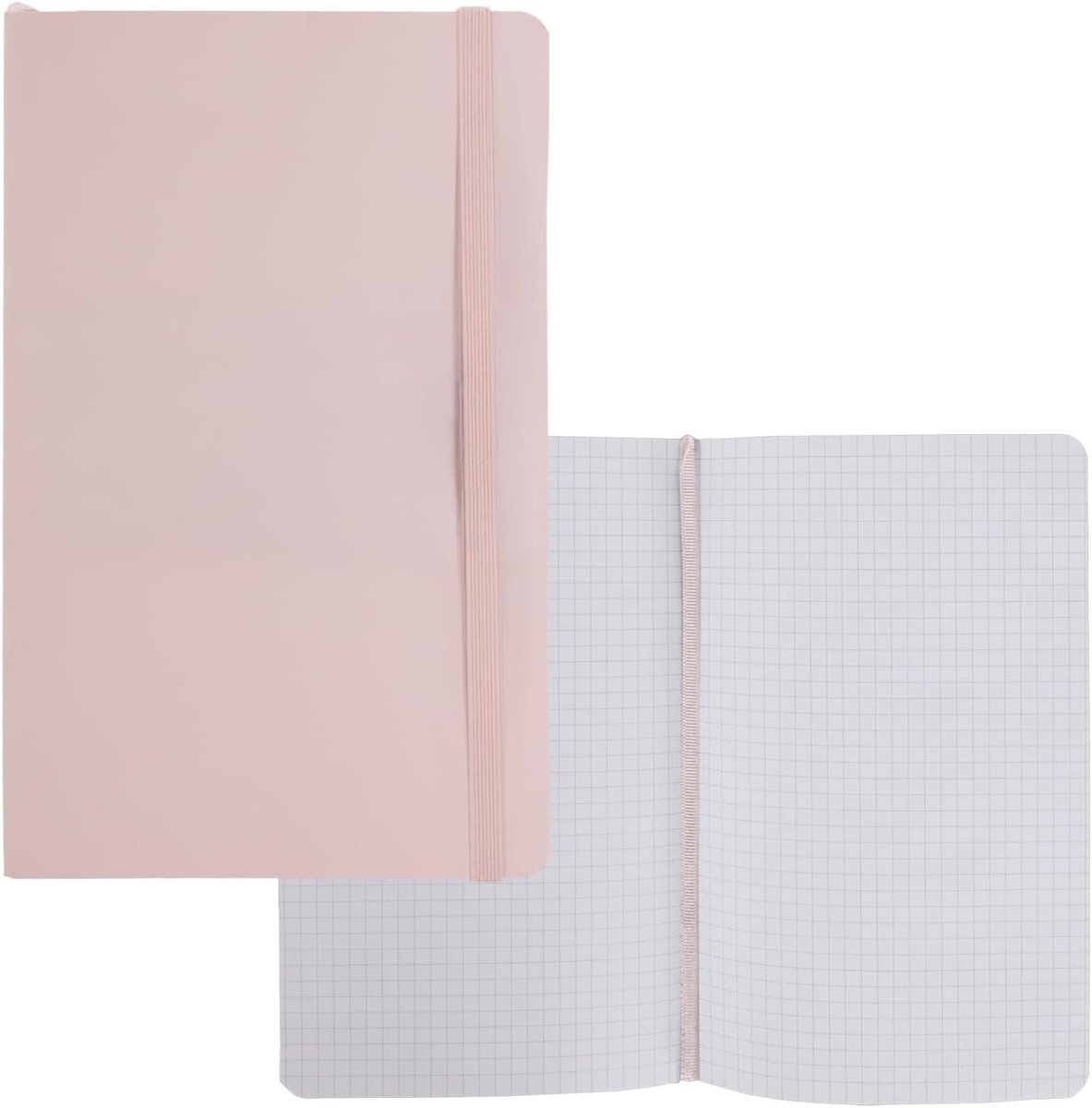 Notitieboek, roze, 13 x 21 cm, geruit, 70 g/m², 192 vellen, met binnenzak, elastiek en bladwijzer