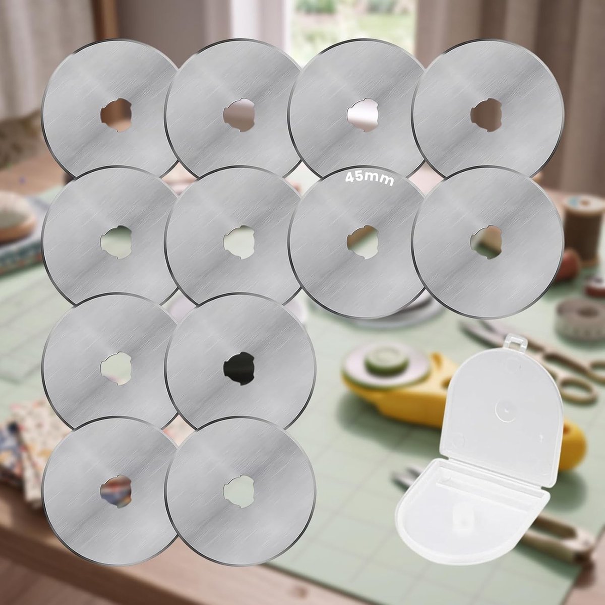 Reserveer 12 Snijbladen voor Houtsnijmes - 45 mm, Draaiend Mes voor Quilten, Papier, Stof en Scrapbooking