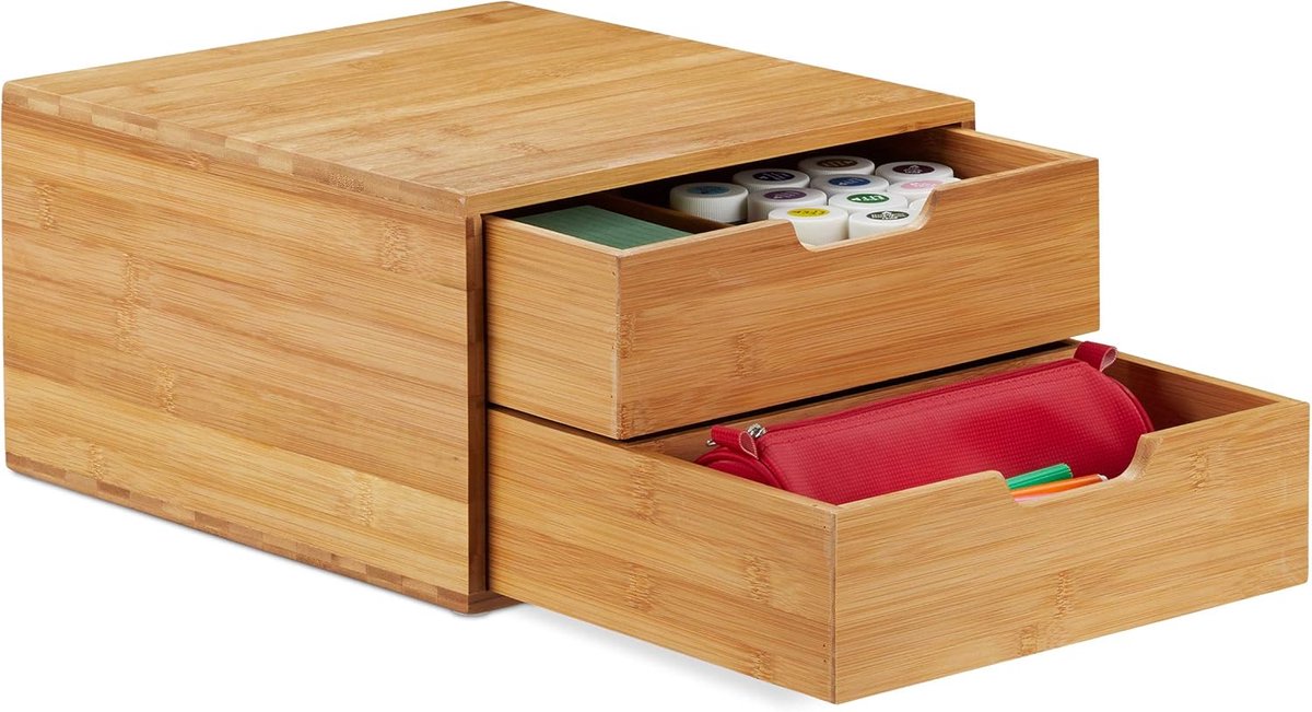 Bureau organizer, bamboe, ladekastje, natuurlijke look, opbergkastje, kantoor, HBD 18 x 30 x 31 cm, natuur