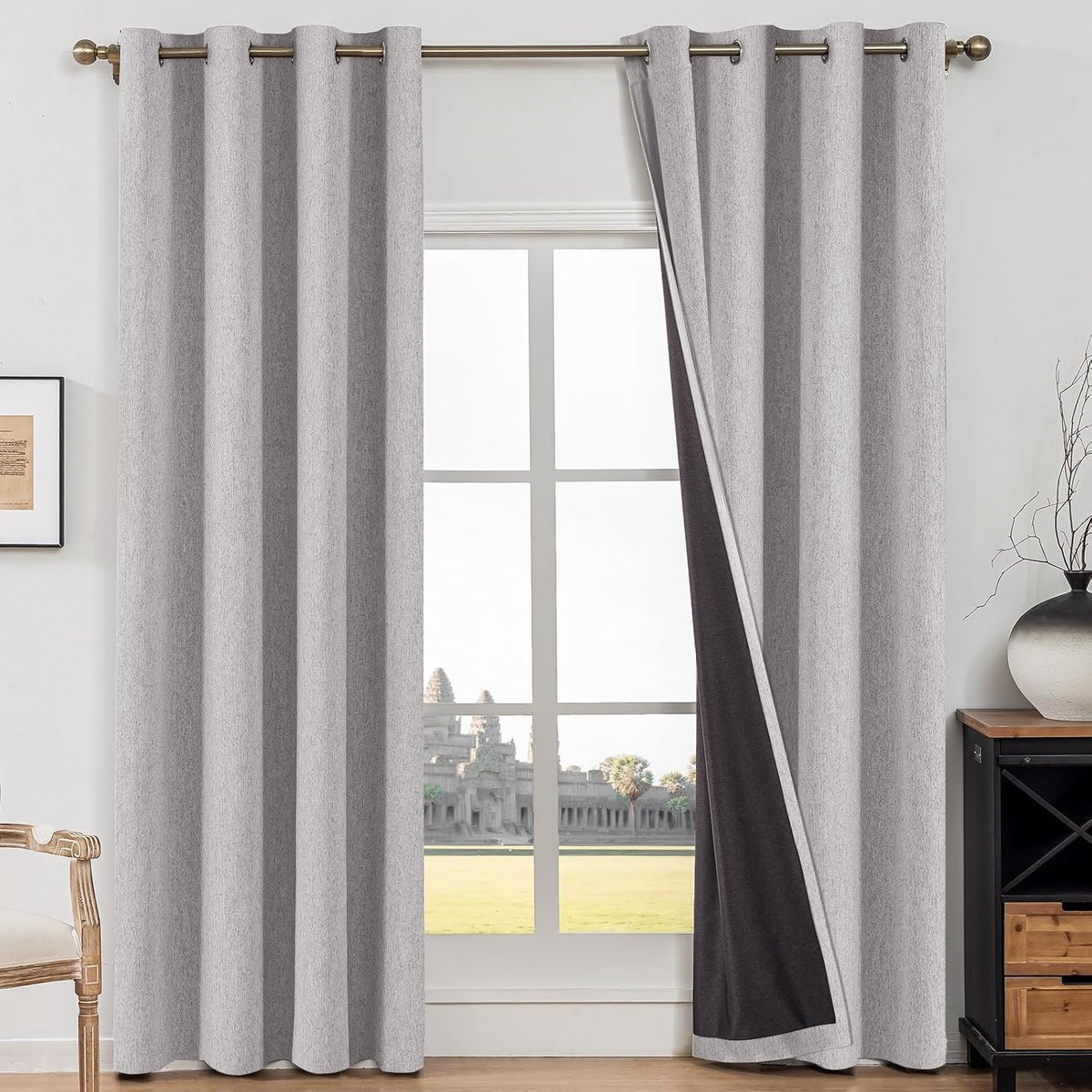 Verduisteringsgordijnen Voor Binnen, 2 Stuks, 140x225cm, Gordijnen Voor Woonkamer, Nep Linnen, Warmte-Isolerend, Geluidsisolerend Gordijn Met Ringen, Voor Slaapkamer, Kinderkamer, Lichtgrijs