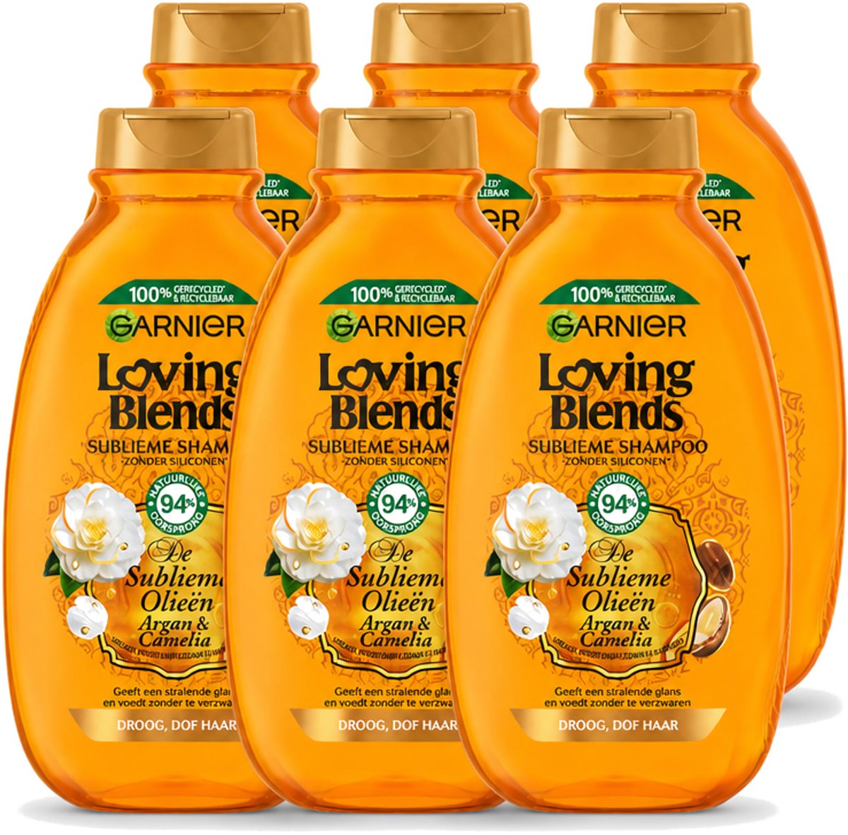6 x Garnier - Loving Blends - Shampoo - Argan & Cameliaolie - Droog & Dof Haar - 300 ml - Voordeelverpakking - 6 stuks
