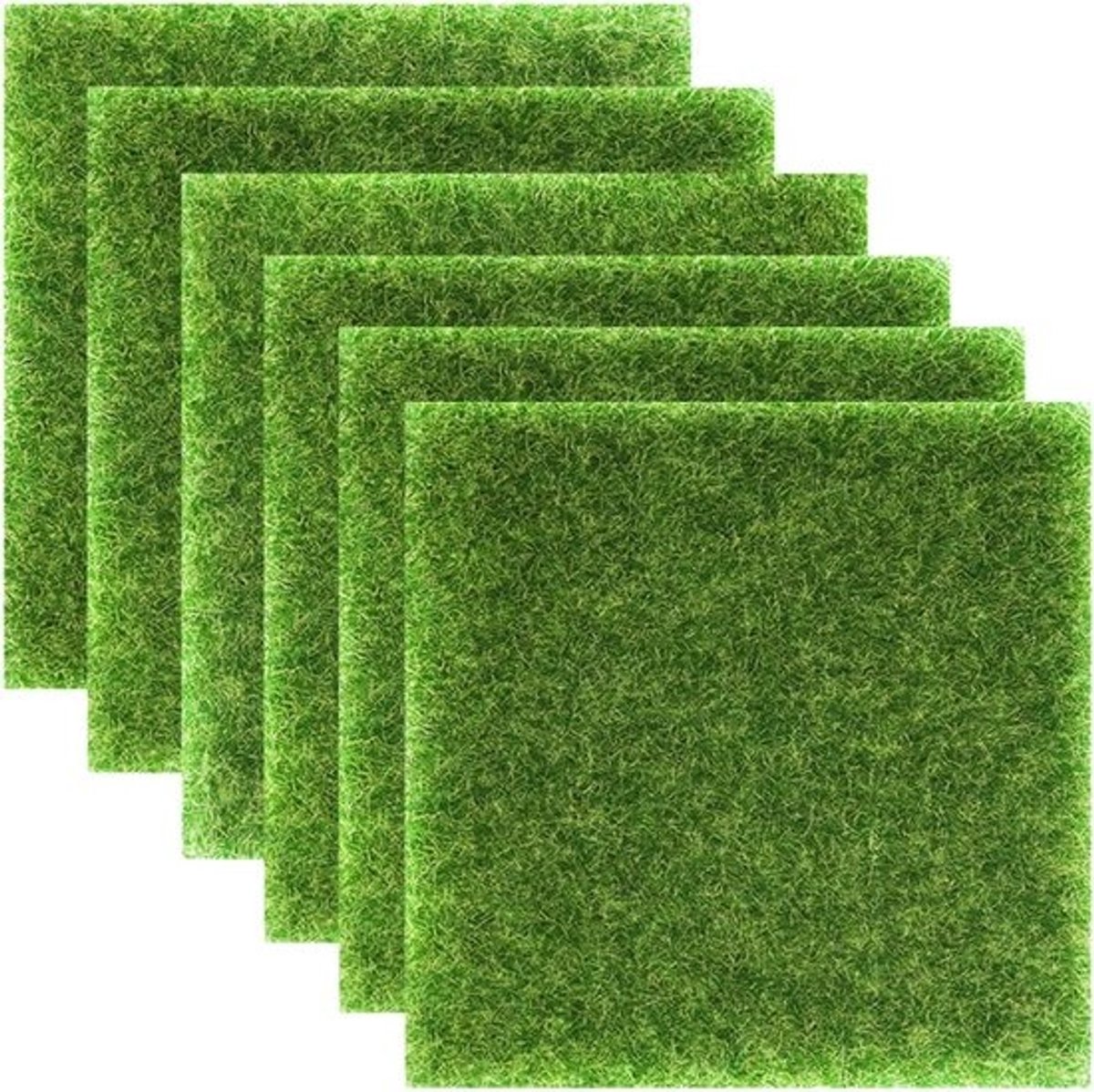 Kunstgras Tapijt Set voor Miniatuurtuin - 6 Stukken - 15 x 15 cm - Nepgras - Kunstgras voor Creatieve Projecten - Miniatuurtuin Decoratie - Kunstgrasmat voor Poppenhuis - Compatibel met Tuinkabouters