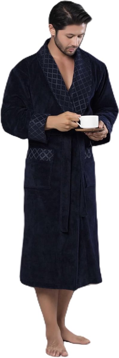 Heren Badjas met Sjaalkraag, 50% Katoen 50% Bamboe, Zacht en Ademend, Lange Badjas met Zakken, Maten L/XL tot 4XL