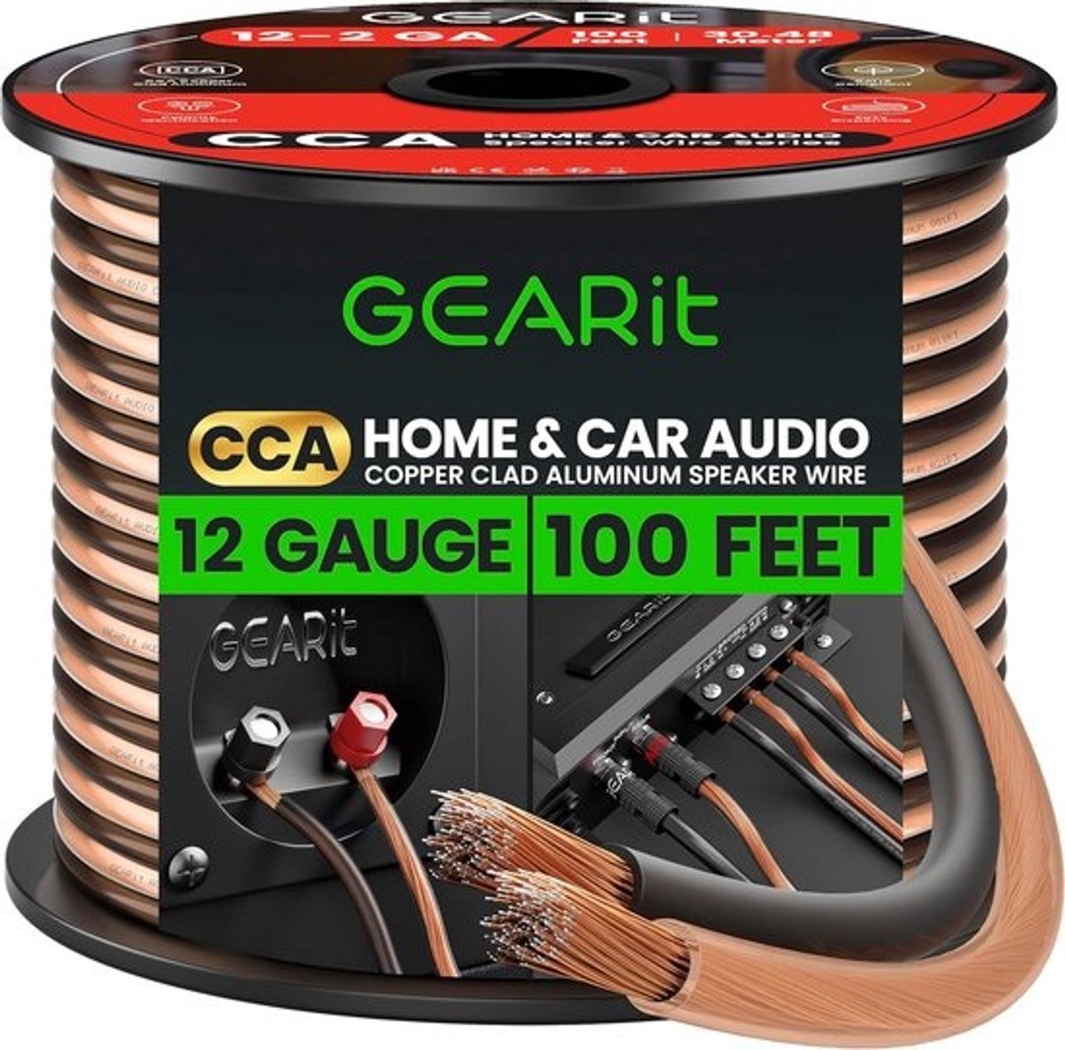 12AWG Luidsprekerkabel 30,5 Meter (100ft) Zwart - 2x4mm² Koper CCA voor Hifi & Home Cinema