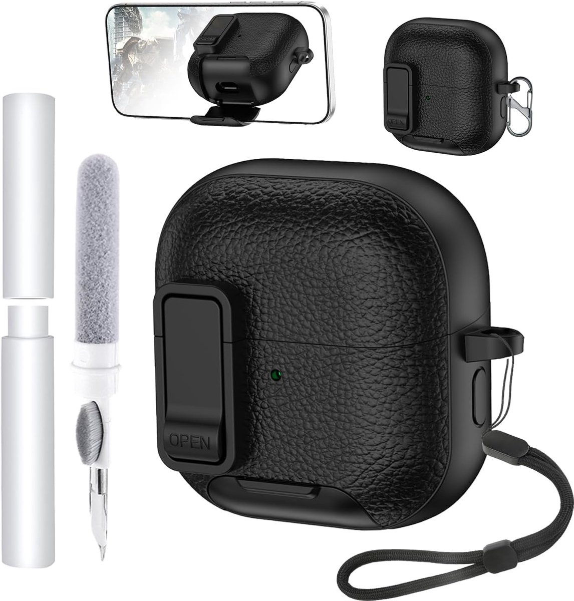 Hoes voor Huawei FreeClip 2 oordopjes, zachte TPU+PC cover, waterdicht, toergy schokbestendig, krasbescherming, eenvoudig te dragen, met sleutelkoord & sleutelhanger en reinigingsset (zwart)