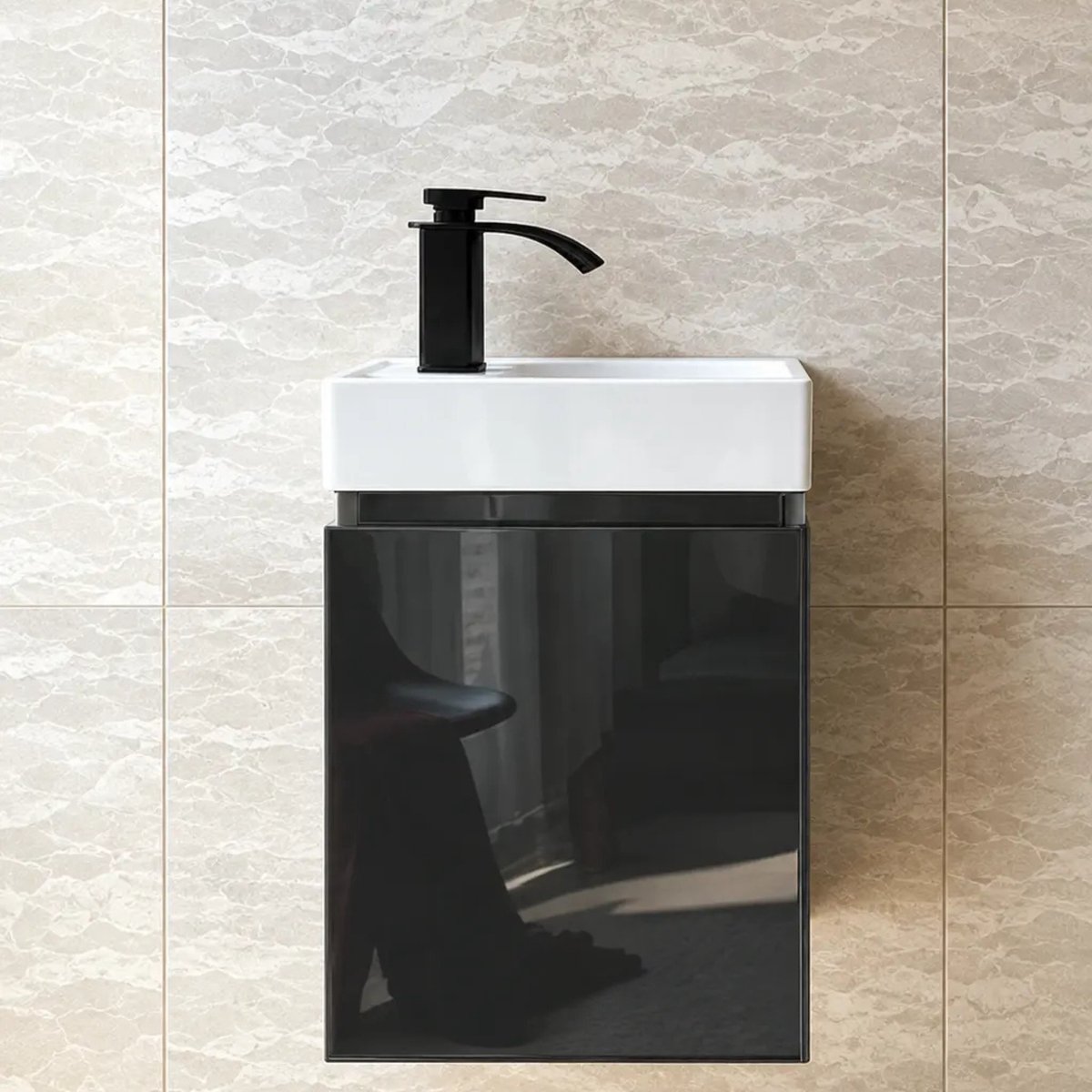 Faizee Home Alkan Badkamermeubel 40 cm – Wastafel & Kraan – Grijze Onderkast + Wastafel + Kraan