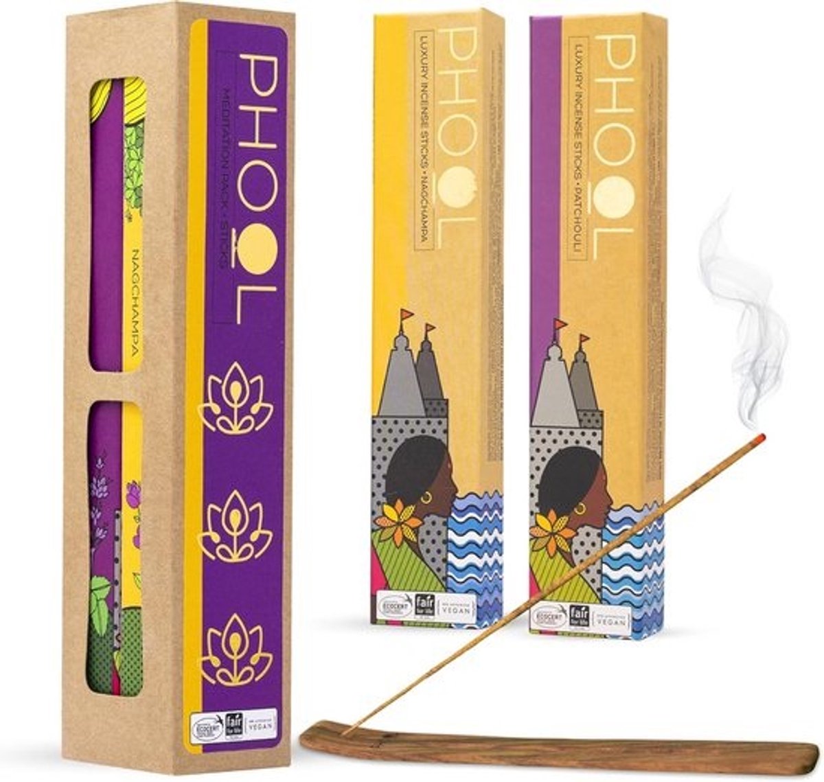 Pack van 2 Natuurlijke Wierookstokjes: Nagchampa & Patchouli voor Meditatie | Biologisch & Houtskoolvrij