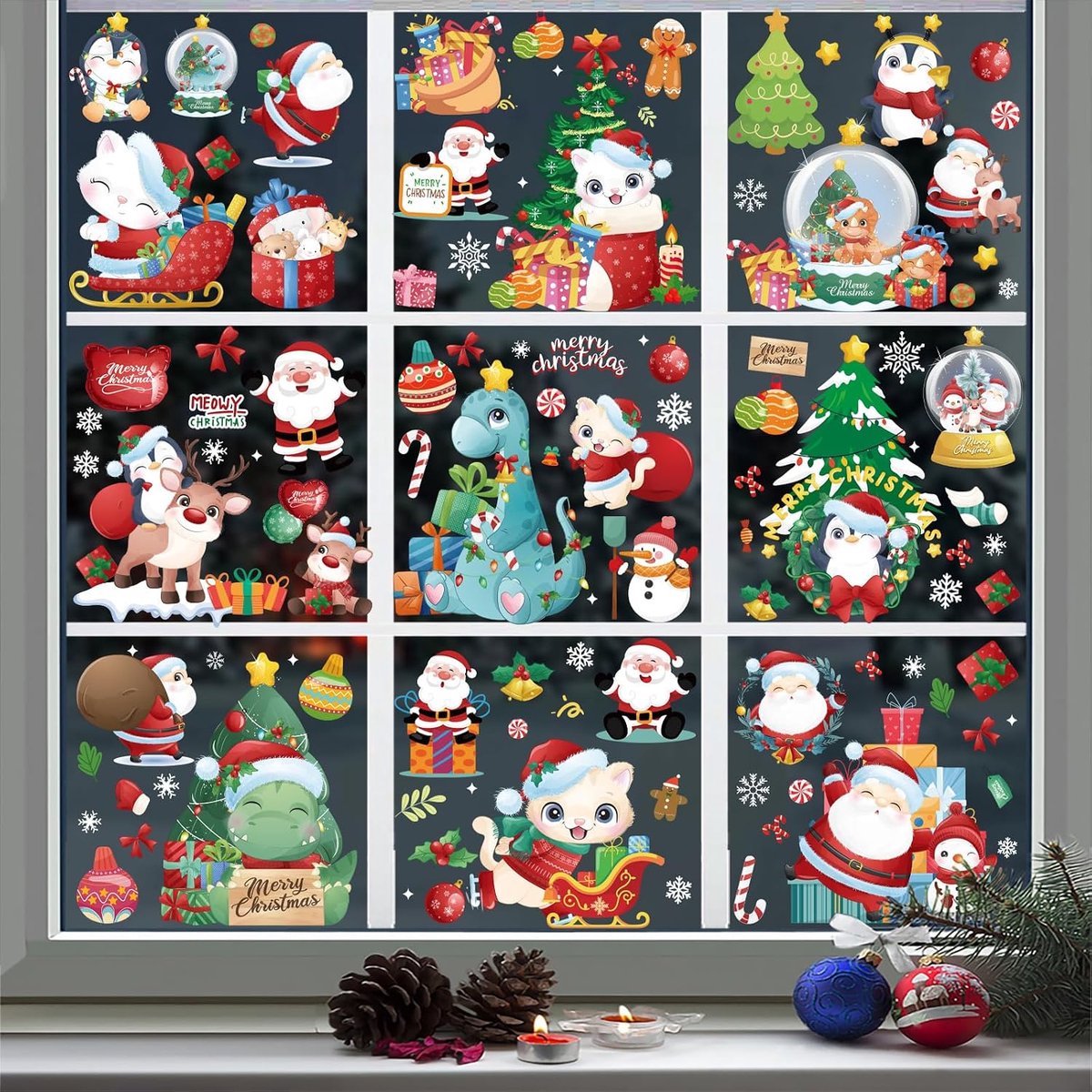 Raamafbeeldingen Kerstmis zelfklevend, 120 stuks winterraamstickers, herbruikbare pvc-stickers, kerstdieren, raamstickers, kerstdecoratie, voor raamdecoratie, kasten