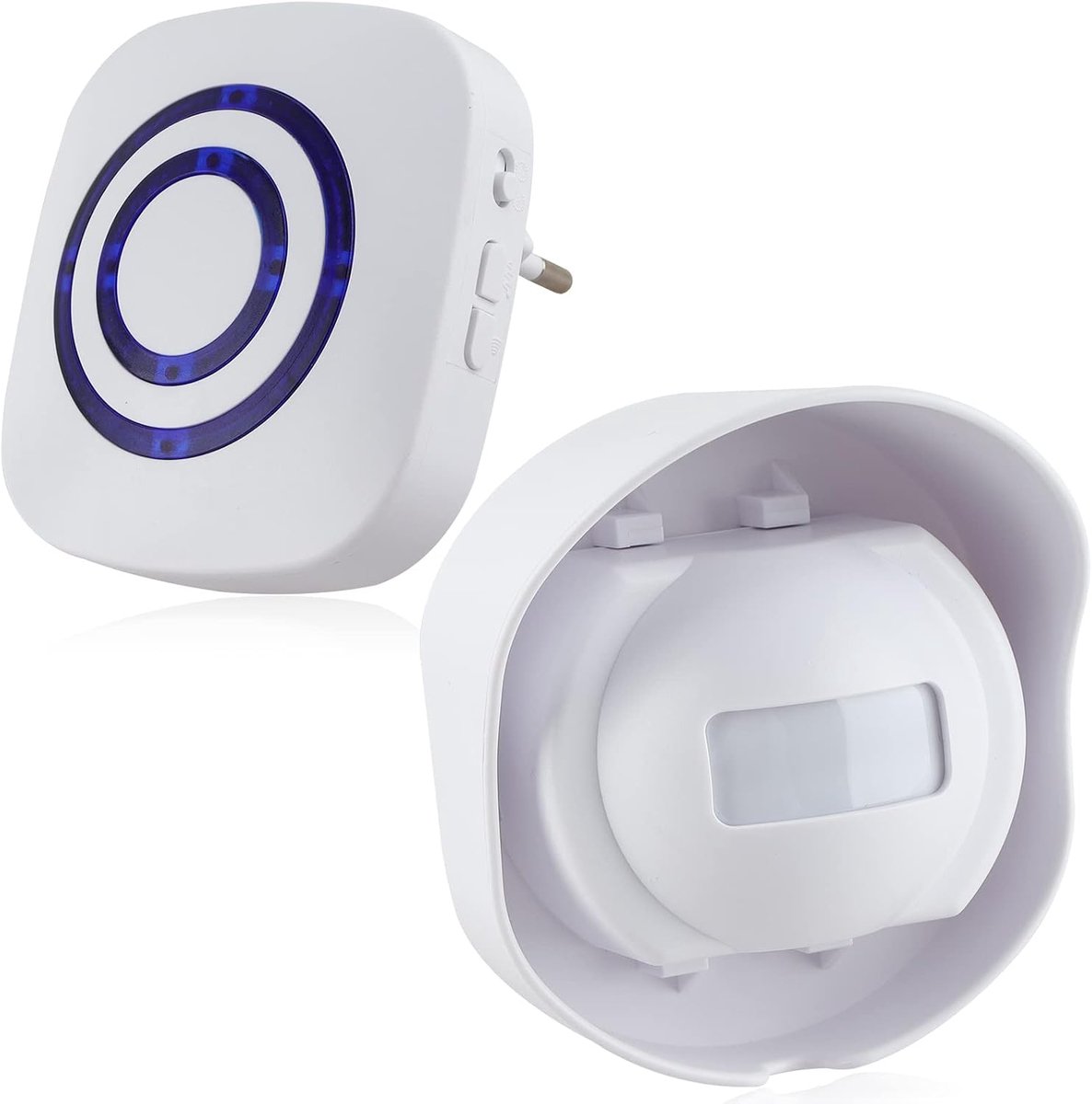 draadloze deurbelkit met 1 plug-in ontvanger en 1 PIR-sensoren Bewegingsdetector 3 volumeniveaus en 38 slimme beltonen Beveiligingsbel voor elektrische deurbel(Zwart, Waterdicht)