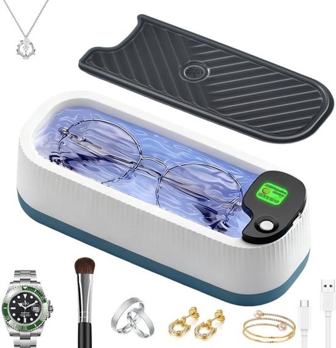Ultrasoon Reiniger - Sieraden Bril - Snel Schoonmaken - Drie Reinigingsstanden - 19.8 cm Lengte - Wit