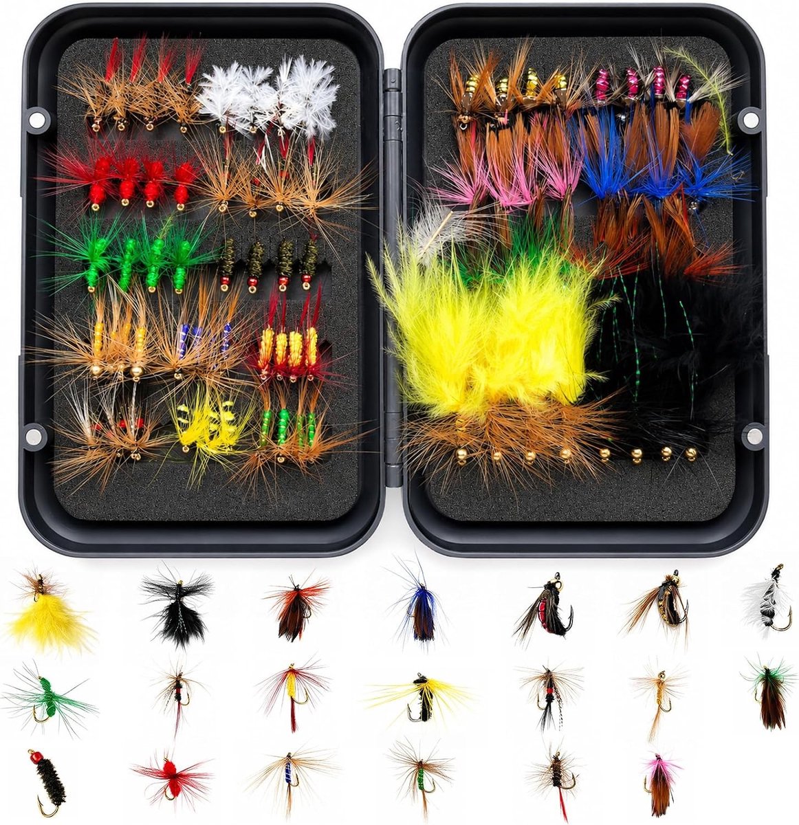 80 Stuks Realistische Vliegvissen Sets met Vliegdoos, 20 Soorten Vliegvissen voor Forel, Baars en Snoek, Perfect voor Rivieren en Meren