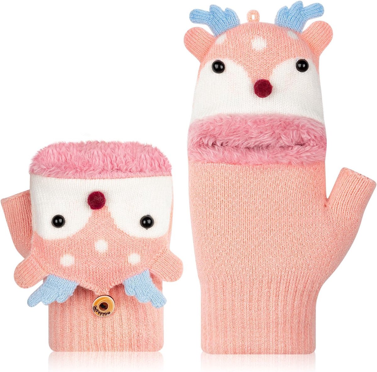 Handschoenen voor kinderen, met fliptop, vingerloze handschoenen, wanten voor jongens en meisjes, warme gebreide handschoenen, pluche voering, vingerloze winterhandschoenen