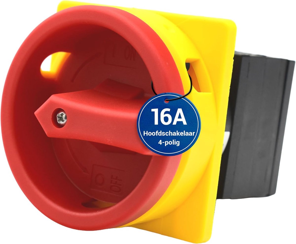 Hoofdschakelaar 16A, 4-polig – IP65 Lastscheider voor frontmontage – Noodstop schakelaar ideaal voor de industrie – Draaischakelaar voor veilige en betrouwbare uitschakeling 230V 400V.