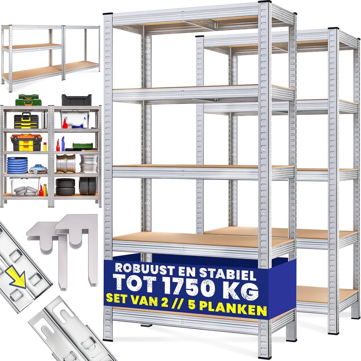 Stellingkast Set van 2 180x90x40 cm Schroefloos 875 kg Zilver