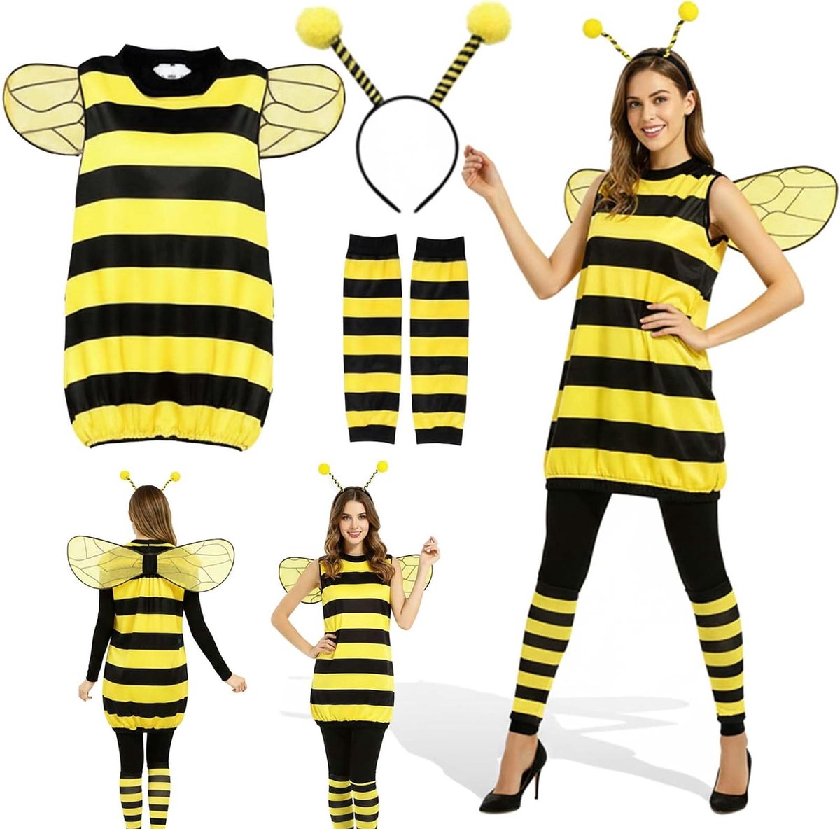 Bijenkostuum voor dames, bijenkostuum, accessoires, bijen, vleugels, haarband voelers, leggings, dierenkostuums voor volwassenen, carnavalskostuums dames, grappig voor carnaval, cosplay
