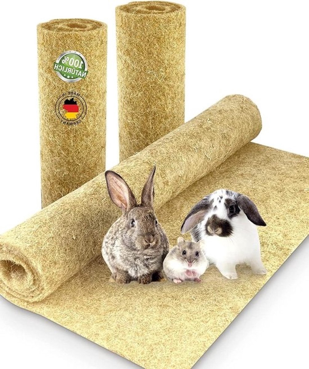 Knaagtapijt Hennep - Knaagmat Bodembedekking - Kleine Dieren Comfort - 100% Natuurlijk Composteerbaar - 120 x 60 cm - Naturel