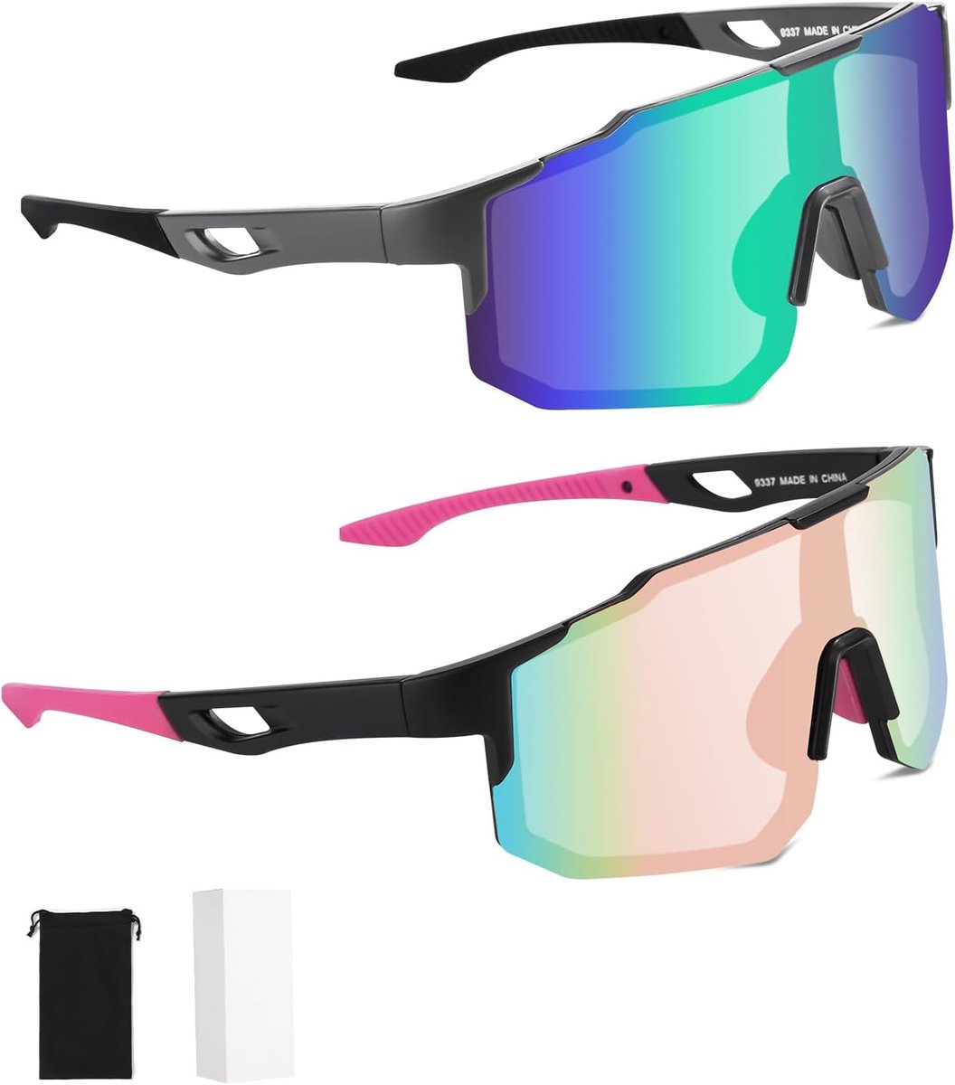 2 stuks gepolariseerde fietsbril, fietsbril, winddicht, fietsbril voor heren en dames, UV400-bescherming, voor fietsen, motorrijden, hardlopen, skiën, honkbal, bergbeklimmen, vissen enz.