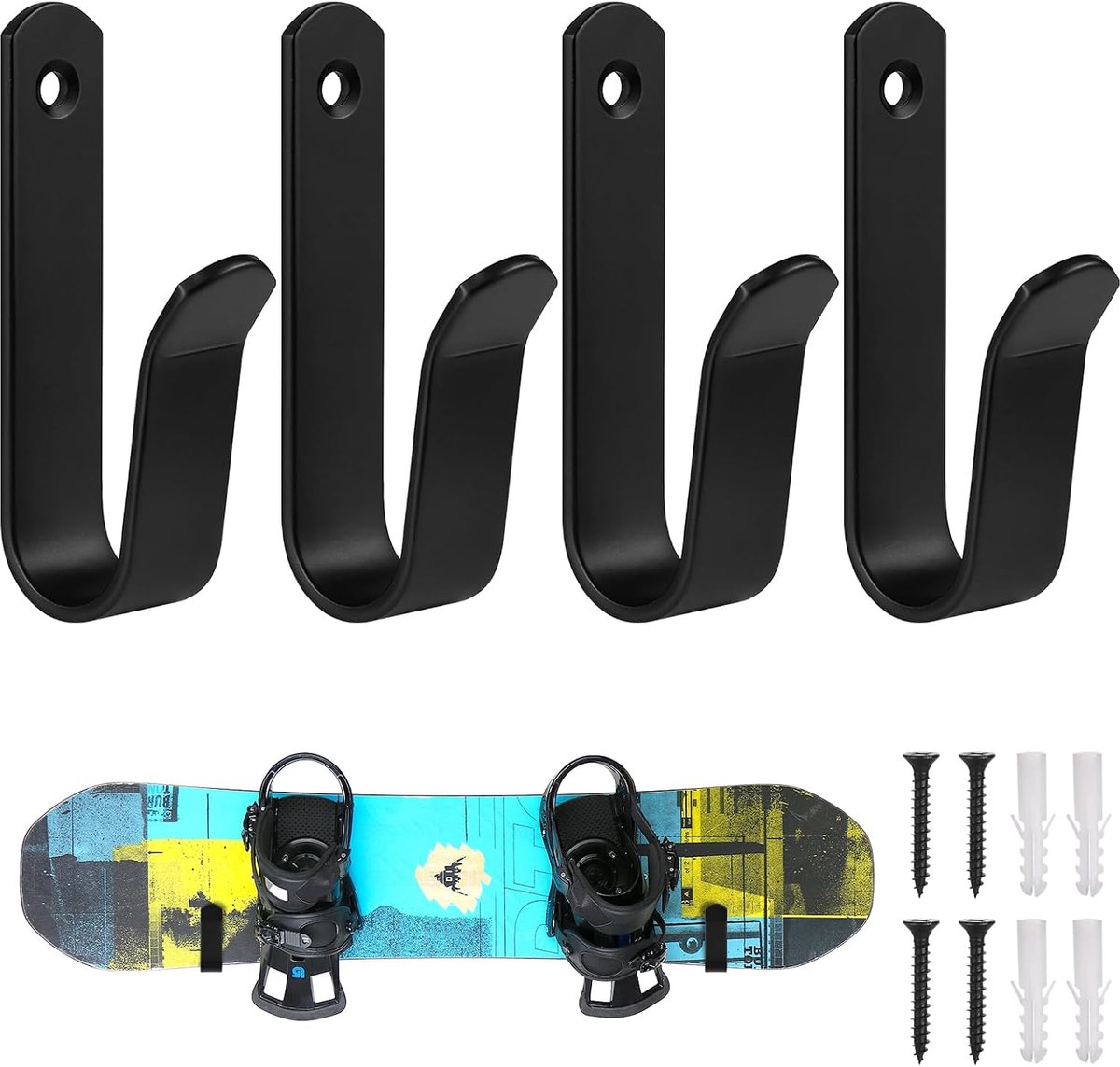 Skateboard wandhouder, horizontale skateboardhouder, zwarte snowboardhouder, draagbare opslag en weergave voor snowboard, skiboard, longboard, skateboard