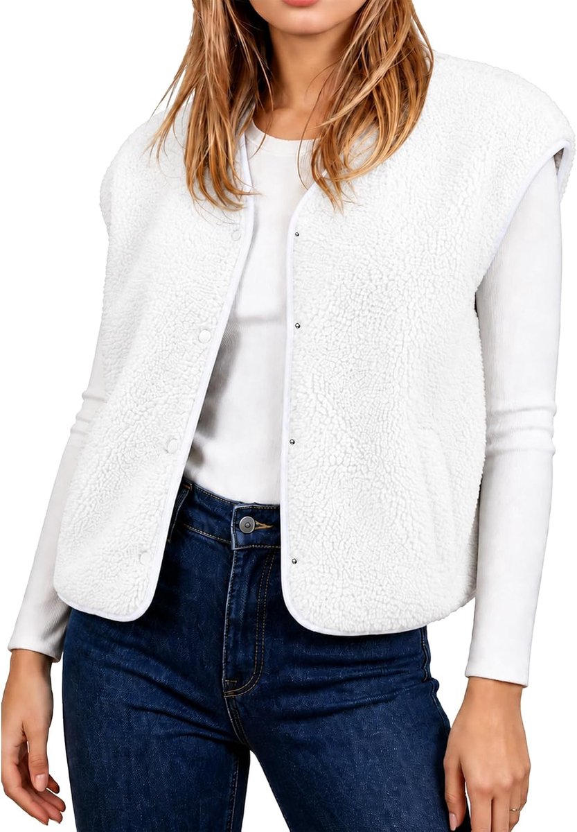 dames V-hals wintervest warm pluche vest elegant fleece vest mouwloos winterjas effen pluche jas lichte fleece jas teddy vest lente herfst