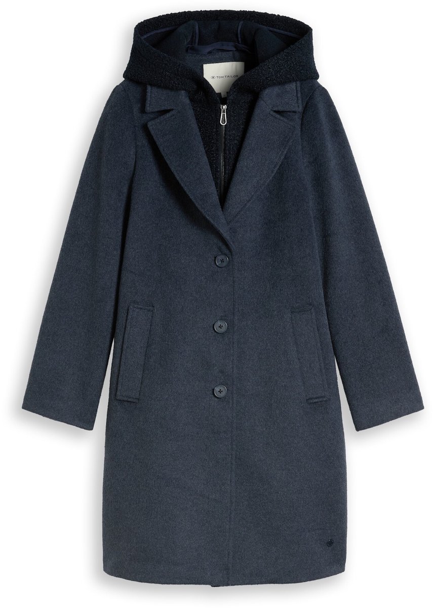 Tom Tailor - 2-in-1 wollen jas met uitneembaar inzetstuk - Maat XS - sky captain blue melange