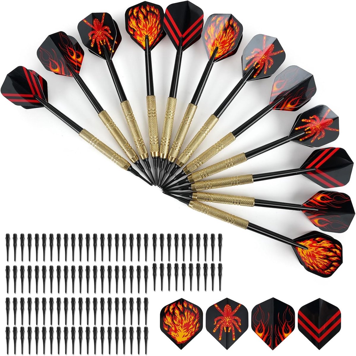 volwassenen 12 stuks kunststof punten met 100 kunststof dartpunten om te wisselen voor elektronische dartborden, professionele softdarts, dartpijlen set, zwart rood, 15 x 3 cm