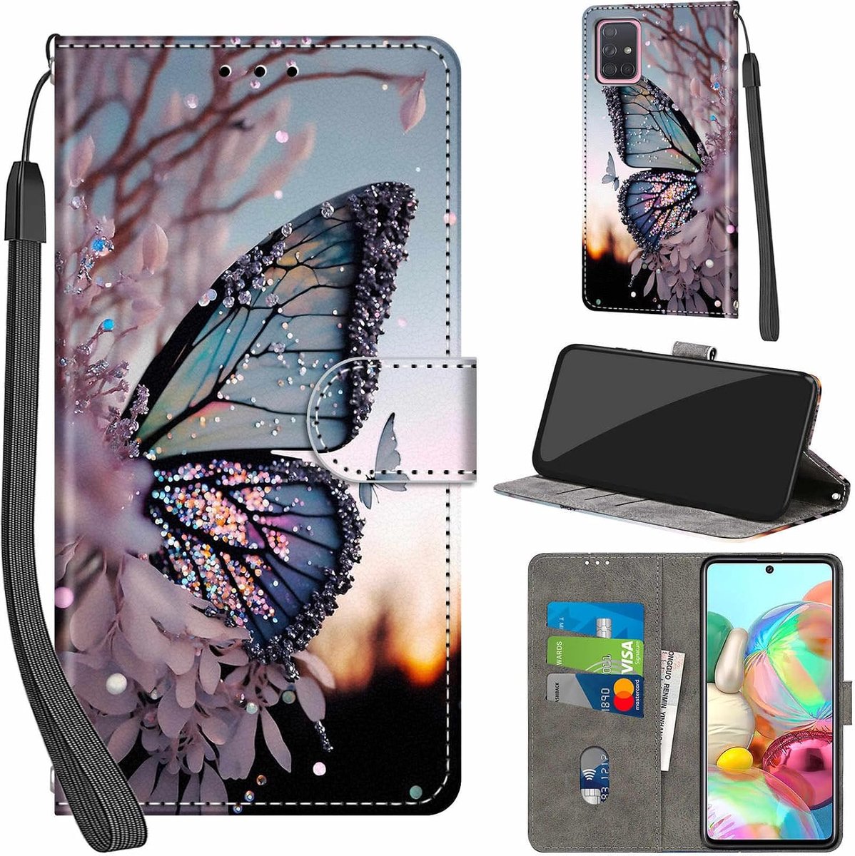Portemonnee Telefoonhoes voor Samsung Galaxy A71 Vlinder