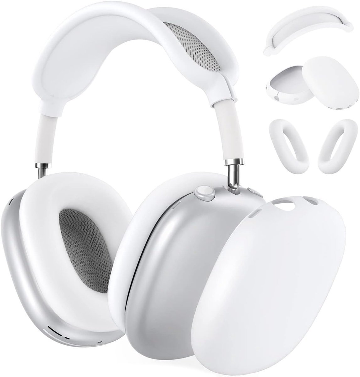 Hoes voor AirPods Max Hooftelefoons van MMOBIEL – Siliconen Oorkussens/Oorschelp/Hoofdband Beschermhoes – Anti-Kras Zachte Beschermer – Wit